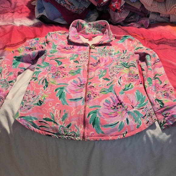 Lilly Pulitzer Tops - Lilly Pulitzer Pink and Green Floral Jacket